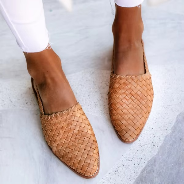 Pointed Toe Flat Mule Sandals with Adjustable Buckle Strap for Women