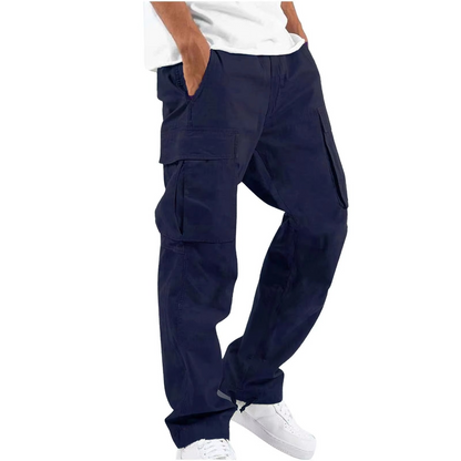 Men's Cargo Pants with Adjustable Drawstring and Multiple Pockets