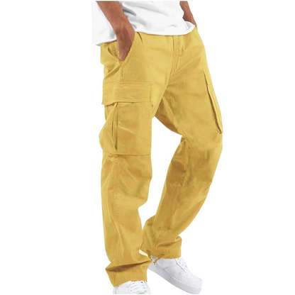 Men's Cargo Pants with Adjustable Drawstring and Multiple Pockets