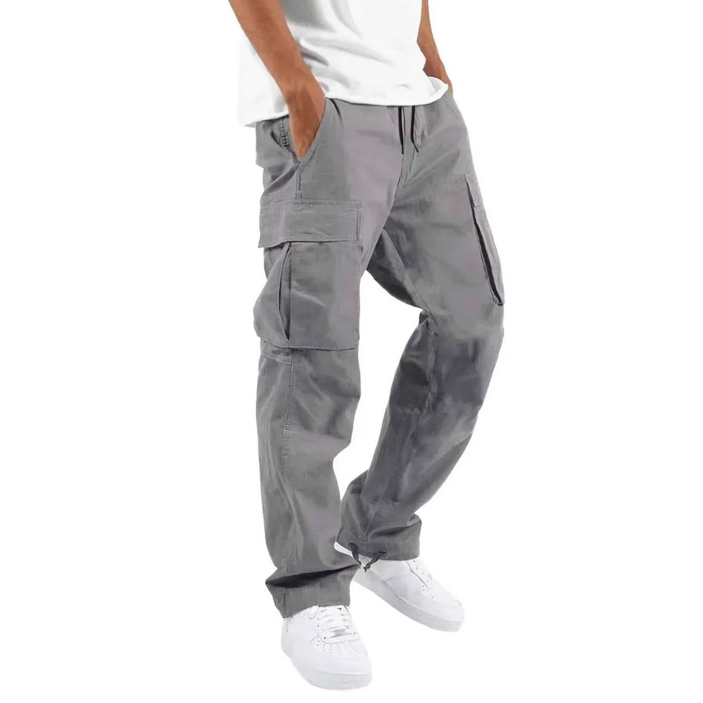 Men's Cargo Pants with Adjustable Drawstring and Multiple Pockets