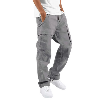 Men's Cargo Pants with Adjustable Drawstring and Multiple Pockets