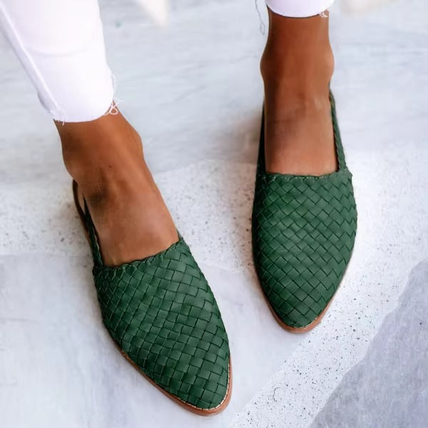 Pointed Toe Flat Mule Sandals with Adjustable Buckle Strap for Women