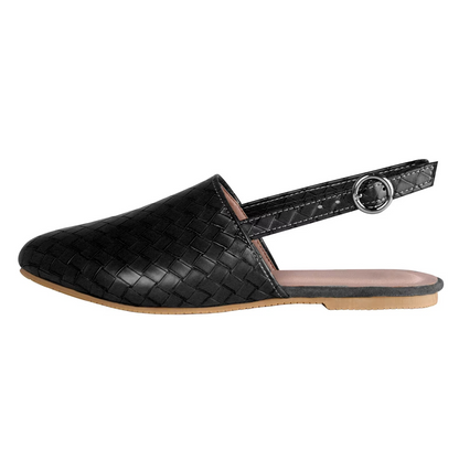 Pointed Toe Flat Mule Sandals with Adjustable Buckle Strap for Women