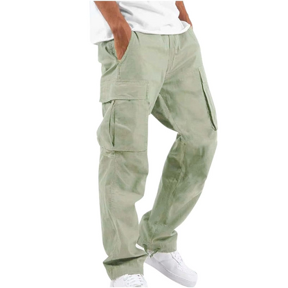 Men's Cargo Pants with Adjustable Drawstring and Multiple Pockets