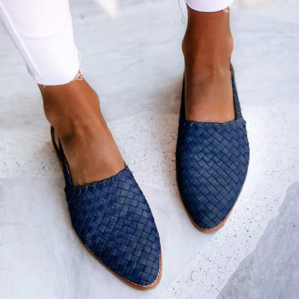 Pointed Toe Flat Mule Sandals with Adjustable Buckle Strap for Women