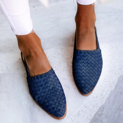 Pointed Toe Flat Mule Sandals with Adjustable Buckle Strap for Women