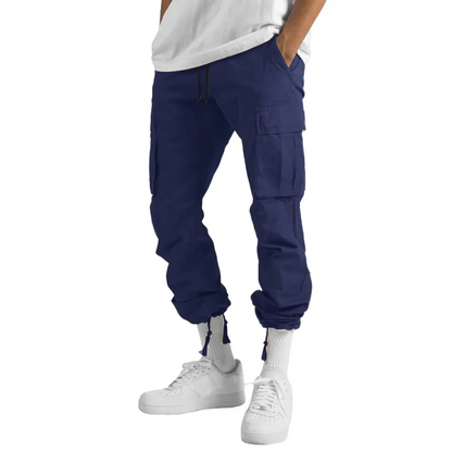 Men's Cargo Pants with Adjustable Drawstring and Multiple Pockets