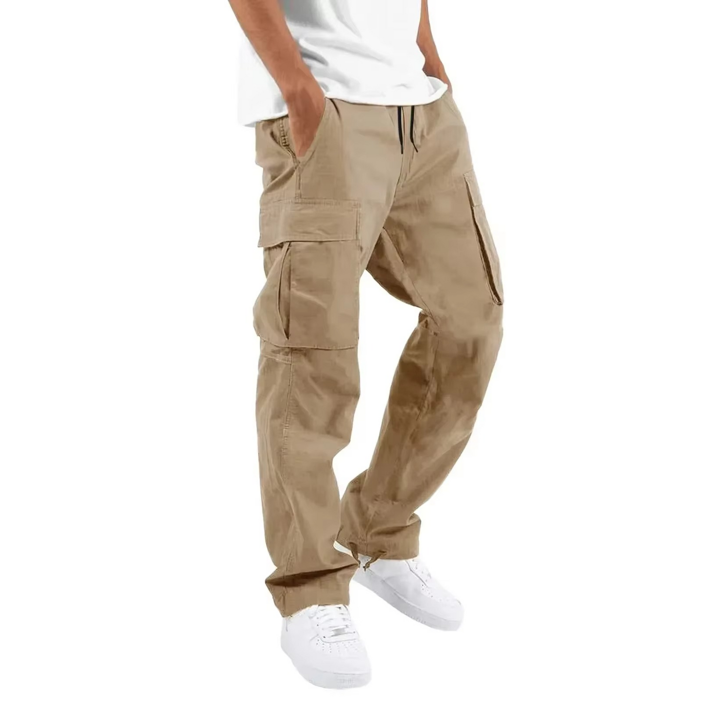 Men's Cargo Pants with Adjustable Drawstring and Multiple Pockets