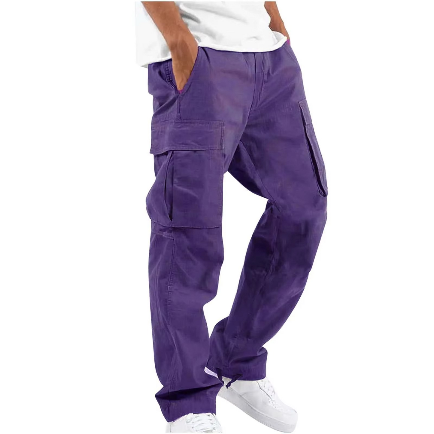 Men's Cargo Pants with Adjustable Drawstring and Multiple Pockets