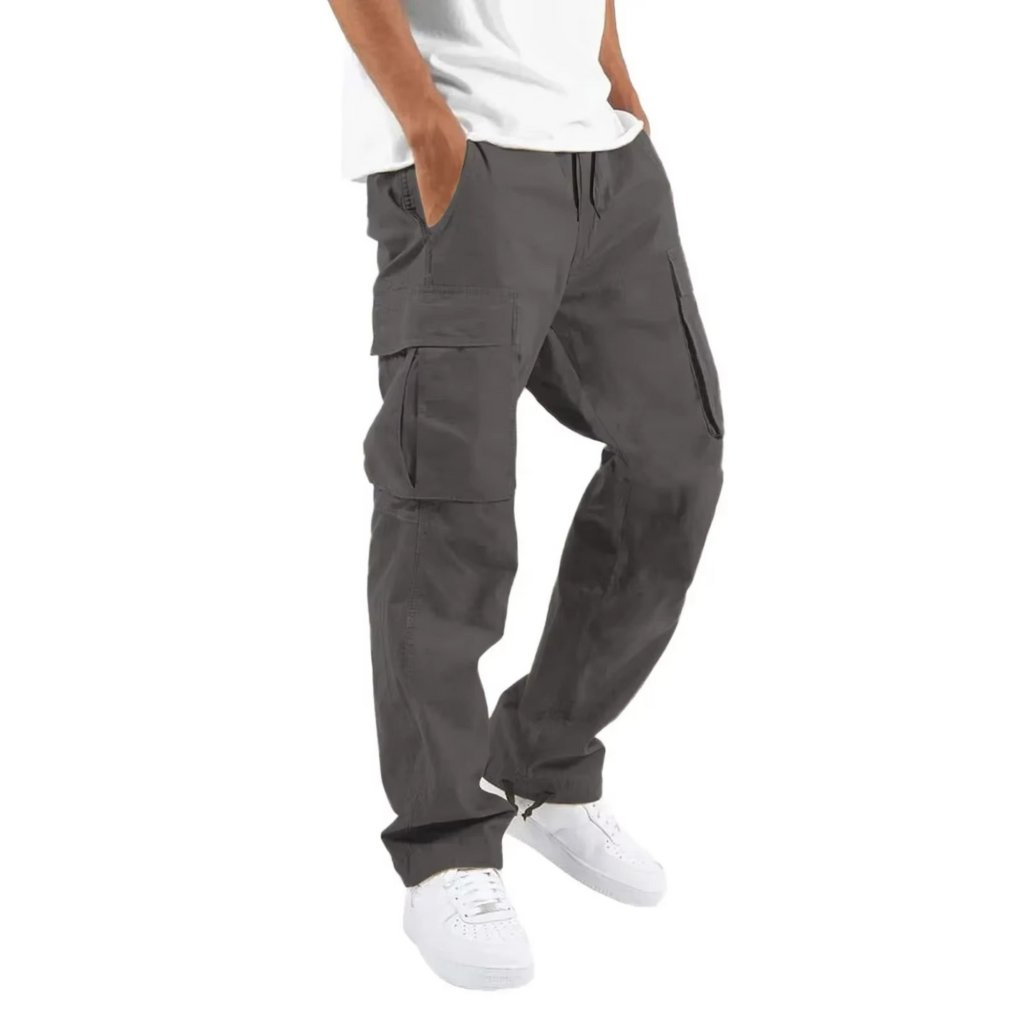 Men's Cargo Pants with Adjustable Drawstring and Multiple Pockets