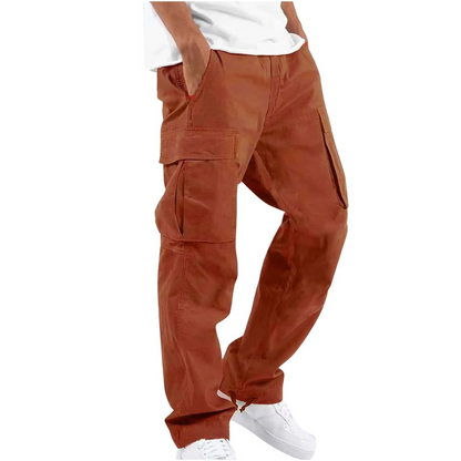 Men's Cargo Pants with Adjustable Drawstring and Multiple Pockets