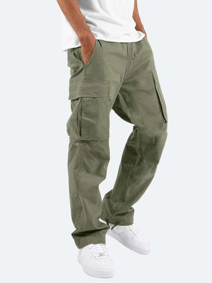 Men's Cargo Pants with Adjustable Drawstring and Multiple Pockets