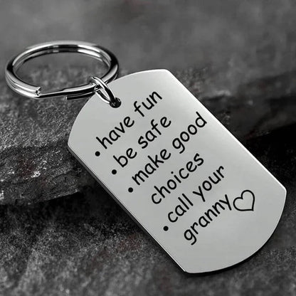 Stainless Steel Engraved Keychain with Reminder Message and Universal Attachment
