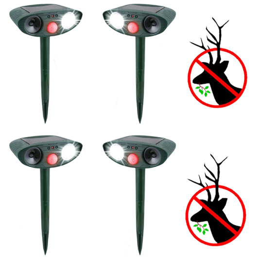 Solar Powered Ultrasonic Animal Repeller with Motion Sensor and Flashing Light, 4-Pack