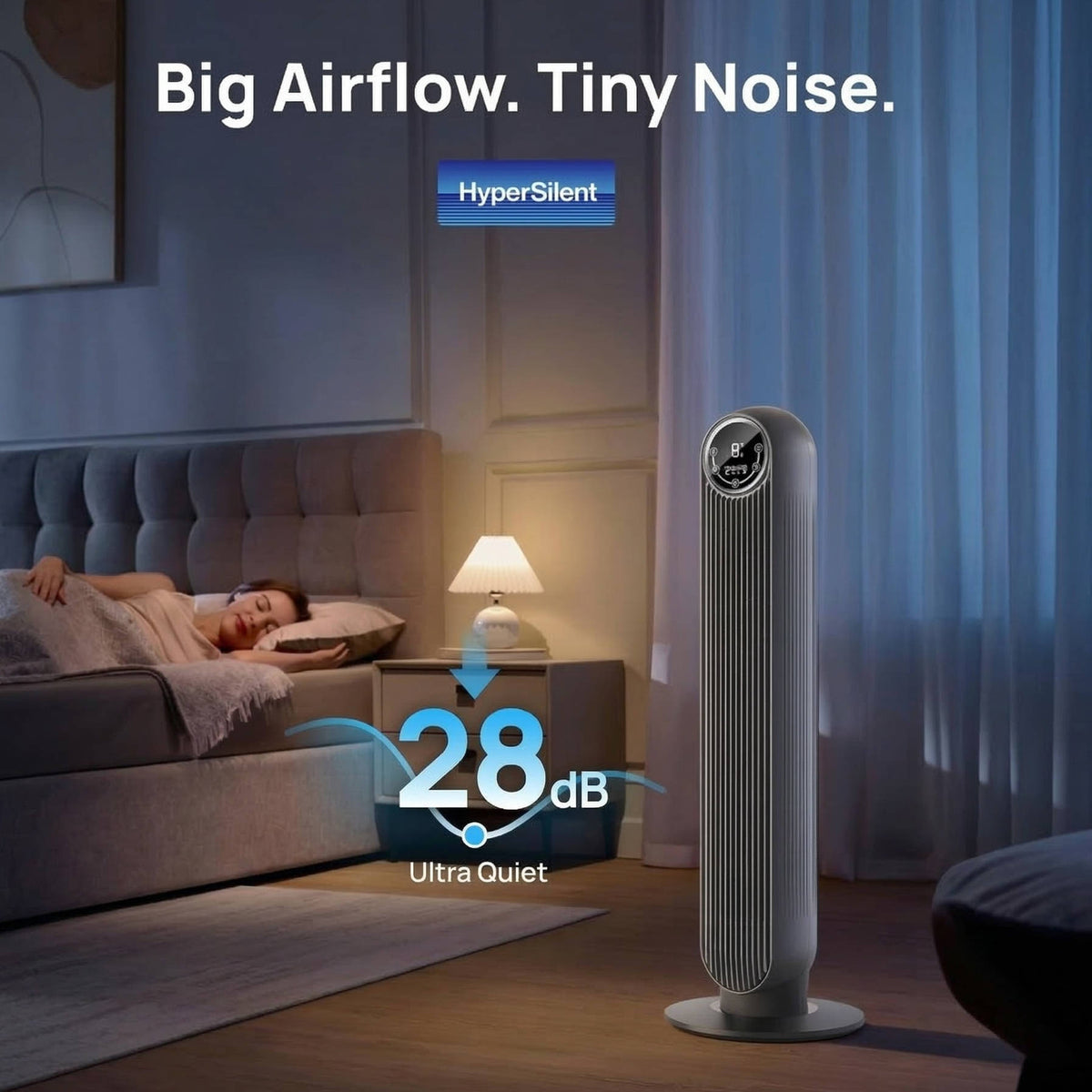 Quiet Tower Fan with 8 Speed Settings and 90 Degree Oscillation for Home and Office