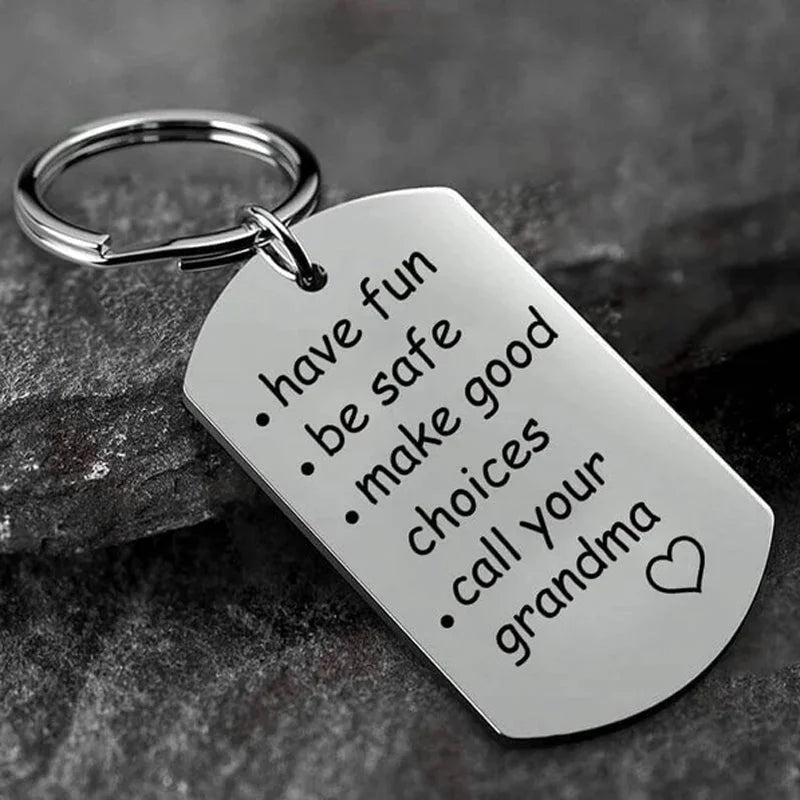 Stainless Steel Engraved Keychain with Reminder Message and Universal Attachment