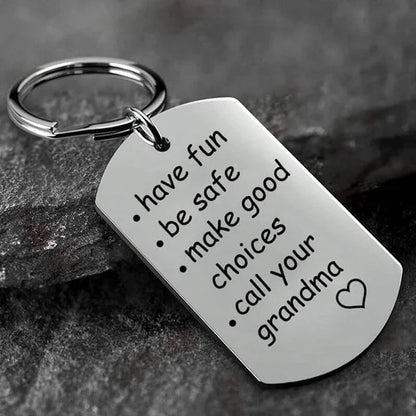 Stainless Steel Engraved Keychain with Reminder Message and Universal Attachment