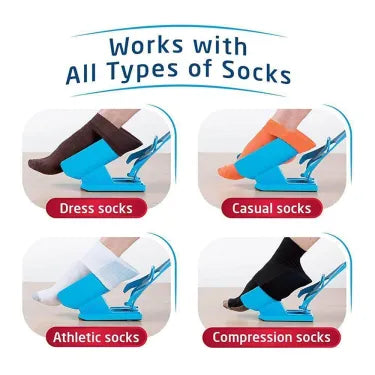 Sock Aid with Foldable Handle and Shoe Horn for Seated Dressing