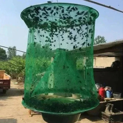 Reusable Fly Trap with Mesh Funnel and Natural Bait Pot for Barns
