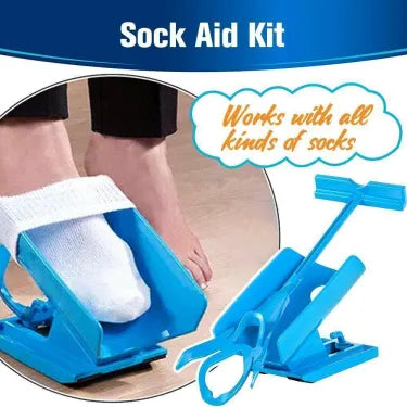 Sock Aid with Foldable Handle and Shoe Horn for Seated Dressing