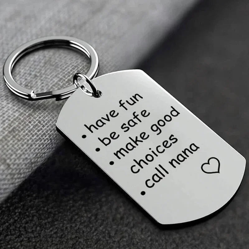 Stainless Steel Engraved Keychain with Reminder Message and Universal Attachment