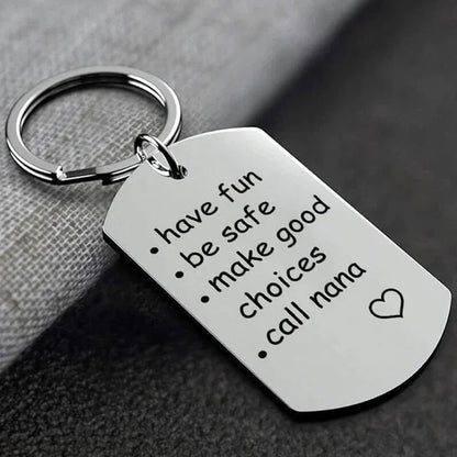 Stainless Steel Engraved Keychain with Reminder Message and Universal Attachment