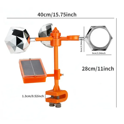 Solar Bird Repeller with Rotating Mirror Panels and Predator Sounds, Telescopic Pole