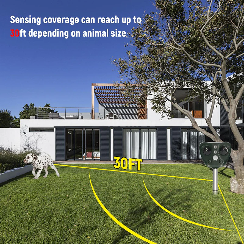 Ultrasonic Bird Repeller with Solar Charging and LED Flashes, 110 Degree Coverage
