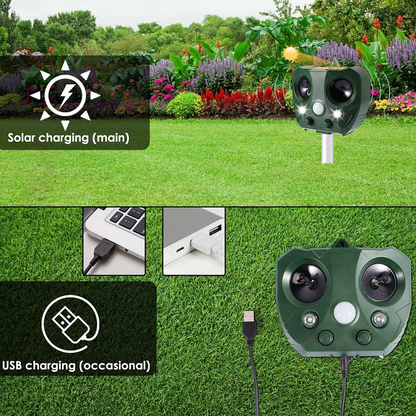 Ultrasonic Bird Repeller with Solar Charging and LED Flashes, 110 Degree Coverage