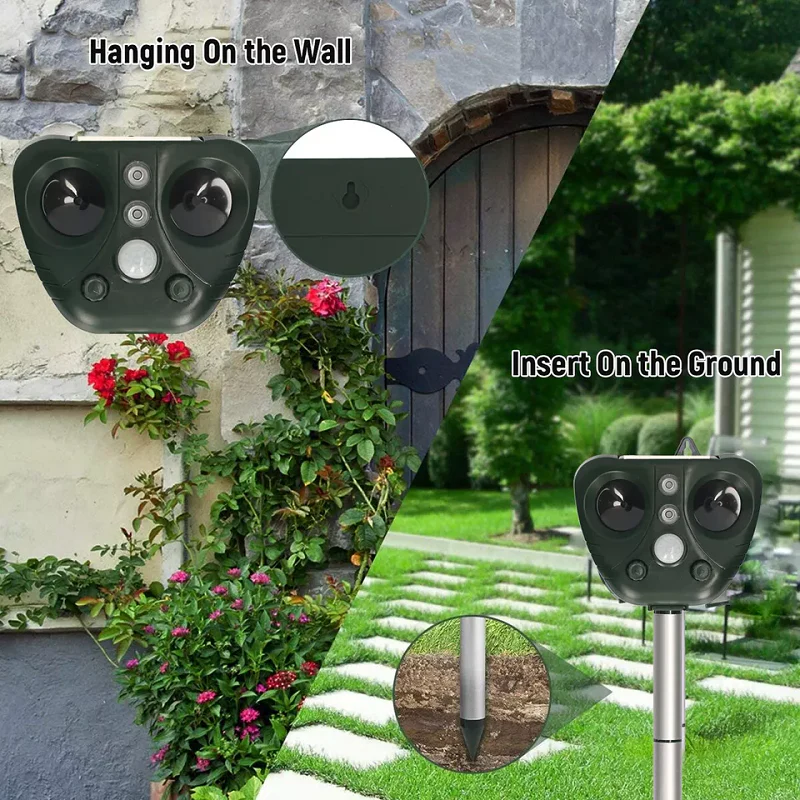 Ultrasonic Bird Repeller with Solar Charging and LED Flashes, 110 Degree Coverage