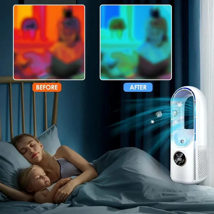 Bladeless Air Cooler with Refillable Cooling Pads and Adjustable Fan Speed