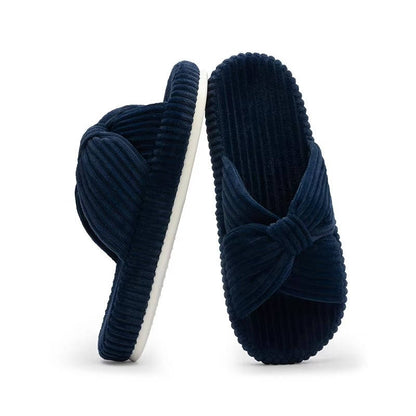 Women's Open Toe Arch Support Slippers with Memory Foam and Bow Detail, Machine Washable