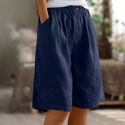 Women's Bermuda Shorts with Linen Cotton Blend and Deep Pockets