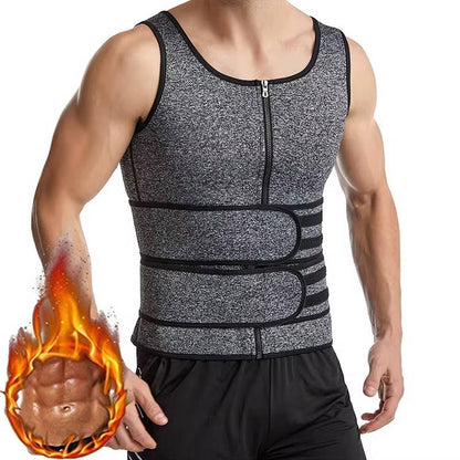 Men's Core Compression Training Vest with Dual Adjustable Waist Straps and Metal Zipper