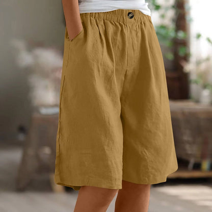 Women's Bermuda Shorts with Linen Cotton Blend and Deep Pockets