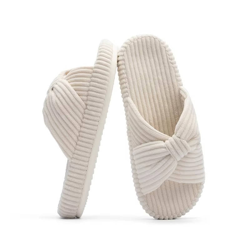 Women's Open Toe Arch Support Slippers with Memory Foam and Bow Detail, Machine Washable