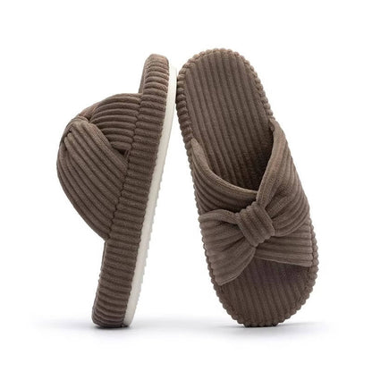 Women's Open Toe Arch Support Slippers with Memory Foam and Bow Detail, Machine Washable
