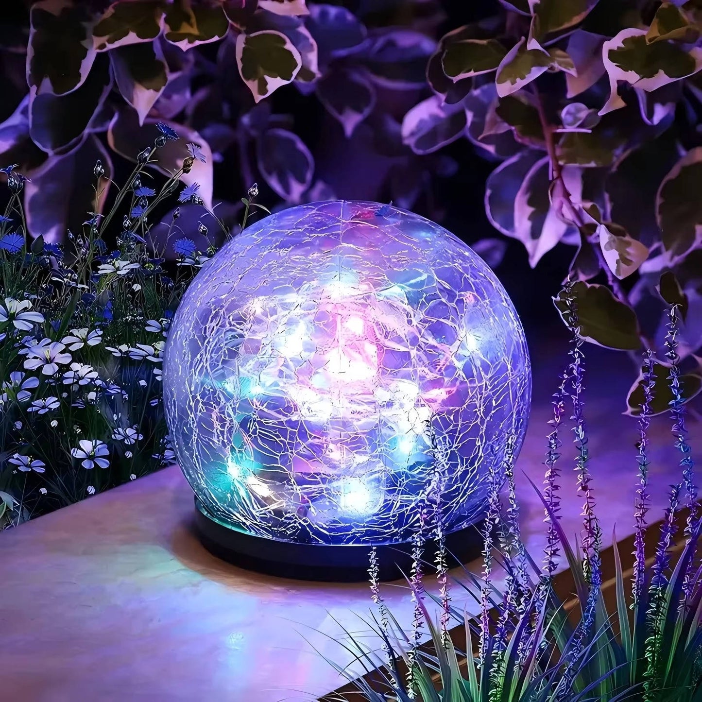 Solar Globe Lights with Cracked Glass and Dusk-to-Dawn Sensor