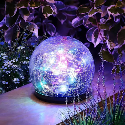 Solar Globe Lights with Cracked Glass and Dusk-to-Dawn Sensor