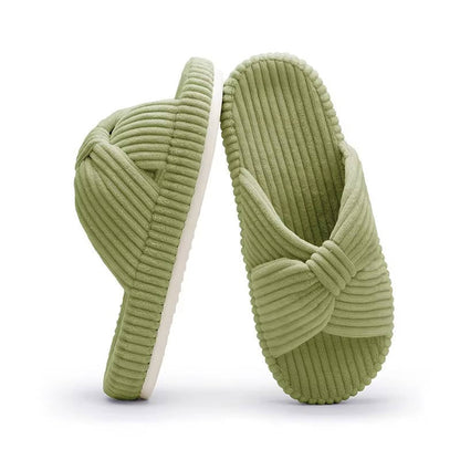 Women's Open Toe Arch Support Slippers with Memory Foam and Bow Detail, Machine Washable