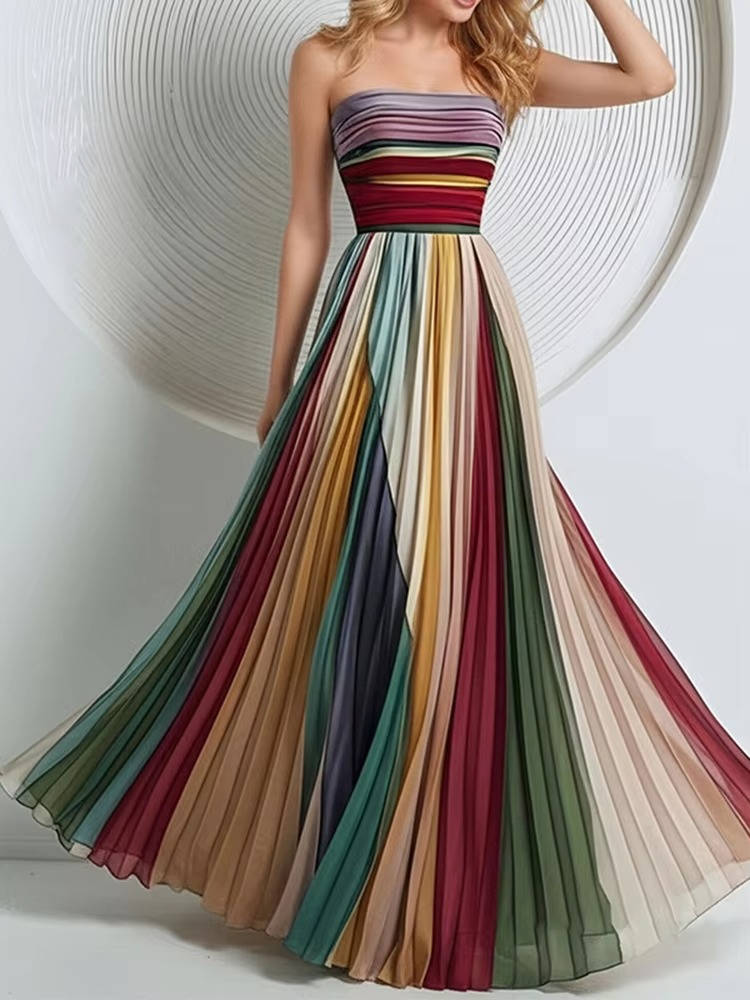 Floor Length Pleated Chiffon Dress with Internal Boning Support