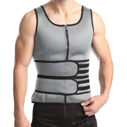 Men's Core Compression Training Vest with Dual Adjustable Waist Straps and Metal Zipper