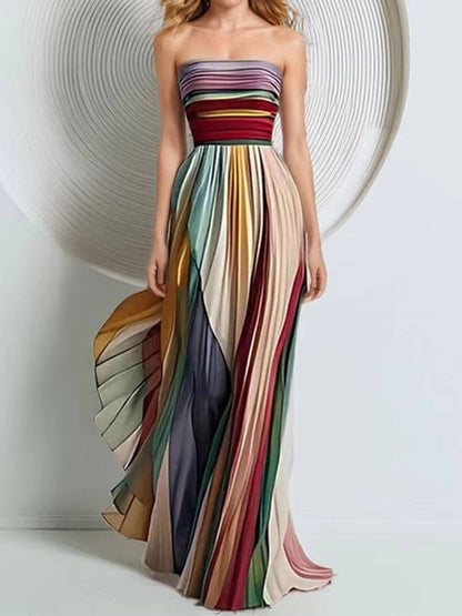 Floor Length Pleated Chiffon Dress with Internal Boning Support