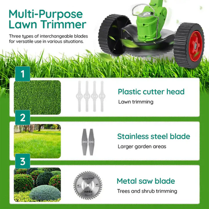 Cordless Grass Trimmer with Dual Blade System and Adjustable Handle, 40 Minute Runtime