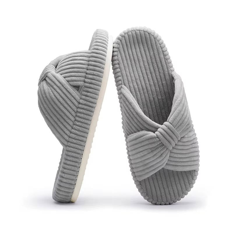 Women's Open Toe Arch Support Slippers with Memory Foam and Bow Detail, Machine Washable
