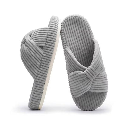 Women's Open Toe Arch Support Slippers with Memory Foam and Bow Detail, Machine Washable