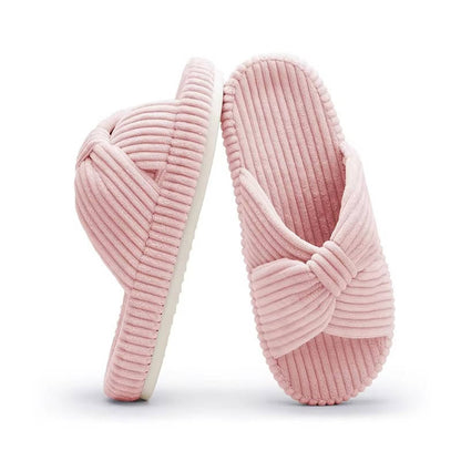 Women's Open Toe Arch Support Slippers with Memory Foam and Bow Detail, Machine Washable