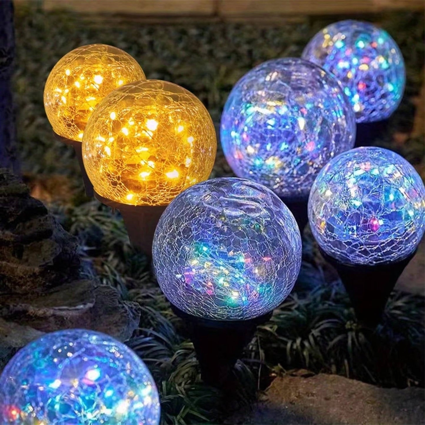 Solar Globe Lights with Cracked Glass and Dusk-to-Dawn Sensor