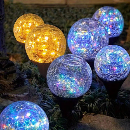 Solar Globe Lights with Cracked Glass and Dusk-to-Dawn Sensor