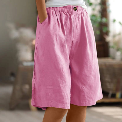 Women's Bermuda Shorts with Linen Cotton Blend and Deep Pockets